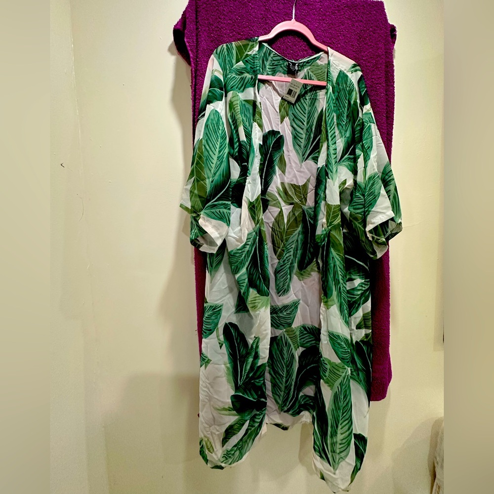 Tropical Leaf Print Kimono
